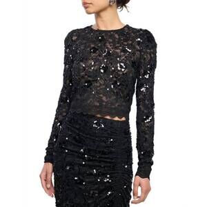 NEW GENERATION LOVE safia sequin lace top in black